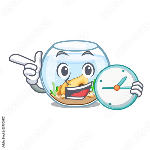 With clock fishbowl in glass sphere on mascot