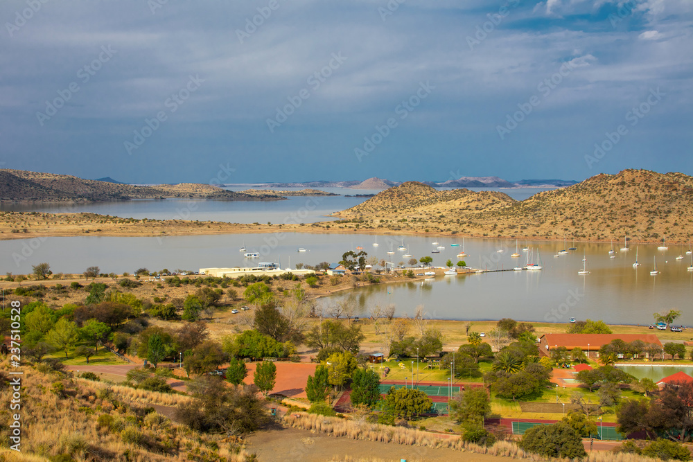 Gariep dam on the Orange River in South Africa, the largest dam in South Africa