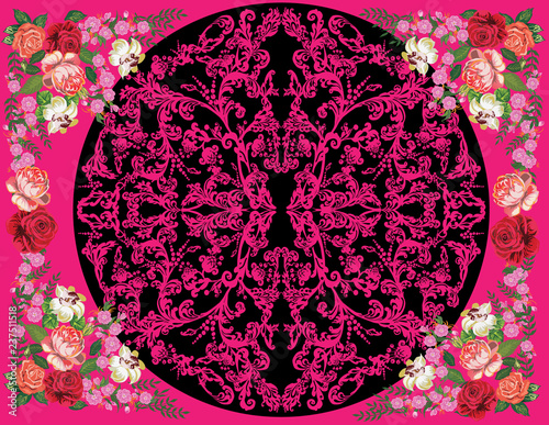 flowers design on black and pink background