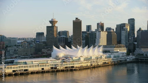 Aerial sunset view Vancouver Harbour British Columbia Canada