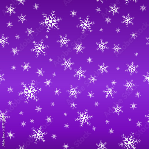 Seamless snow pattern. Simple vector white snowflakes on a violet background. Winter illustration snow.