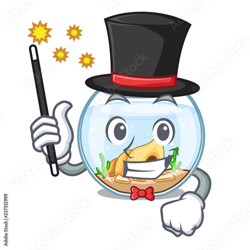 Magician fishbowl in a funny on cartoon