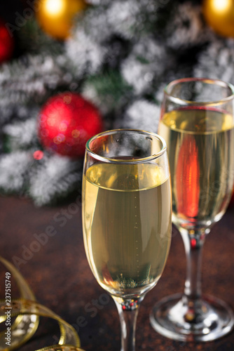 Glasses of champagne, traditional New year drink  © Yulia Furman