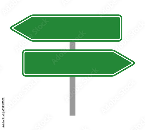 Two empty green traffic road sign arrows flat vector illustration for apps and print