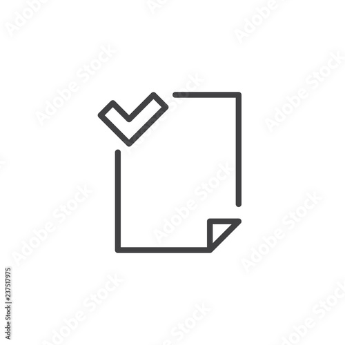 File Accepted outline icon. linear style sign for mobile concept and web design. Document file with Check mark simple line vector icon. Symbol, logo illustration. Pixel perfect vector graphics