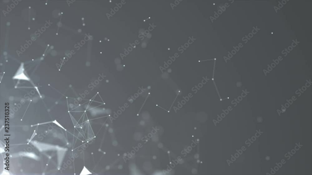 4K Motion digital silver background. Abstract technology white structure connection polygons. Web concept.