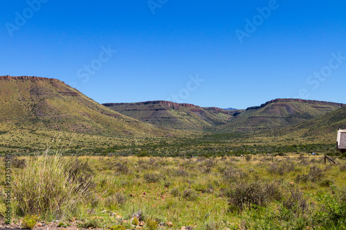 The arid landscape of the Karoo National Park in South Africa.