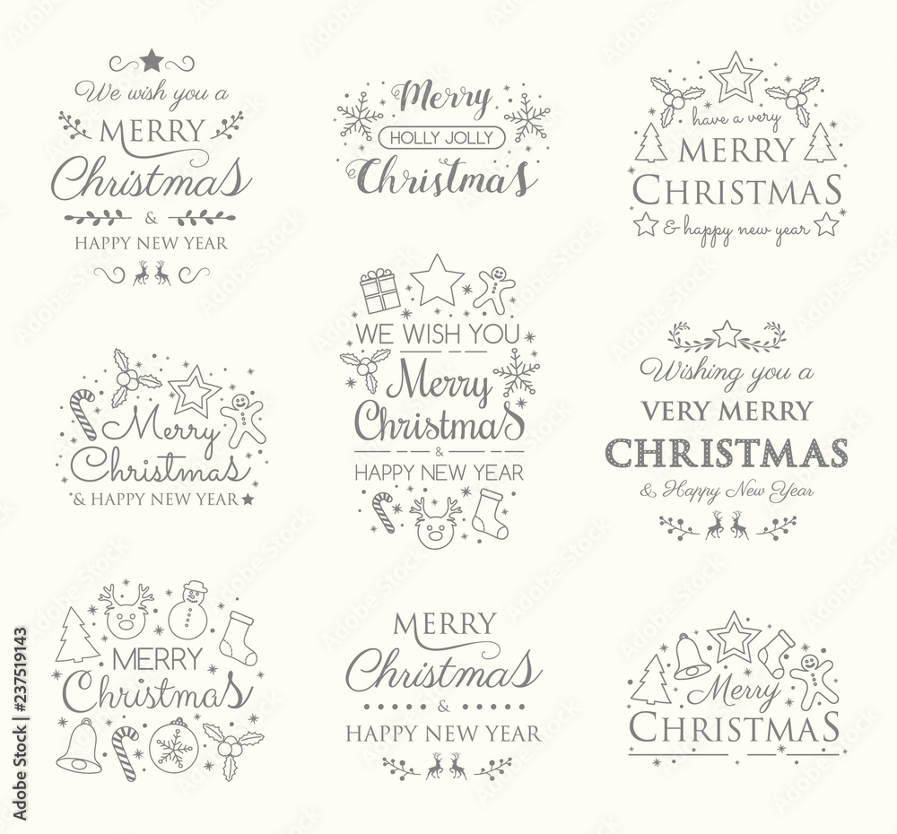 Christmas greeting cards with decorations and wishes - collection. Vector. Christmas greeting cards with decorations and wishes - collection. Vector.