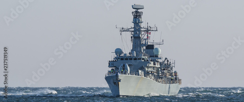 Fényképezés WARSHIP - Frigate on a patrol in the sea