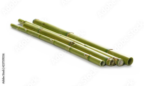 Green bamboo sticks isolated on white background  side view