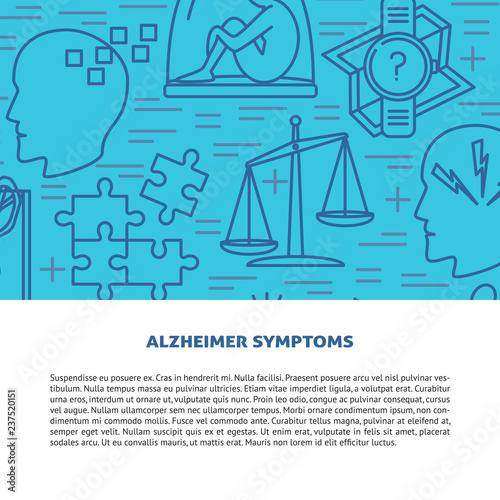 Alzheimers disease concept banner template in line style