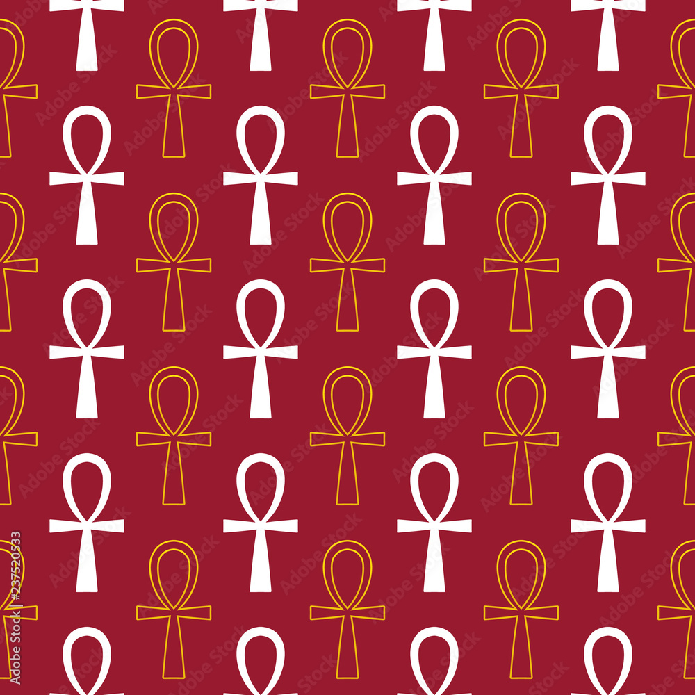 golden-and-white-ancient-egyptian-ankh-signs-symbols-on-red-seamless-pattern-background-stock-vector-adobe-stock