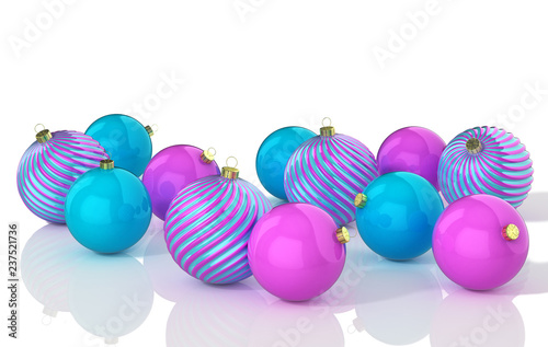  Blue and pink shiny christmas balls. 3D Illustration
