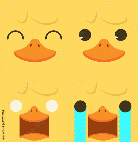 Cute yellow duck emotion face set