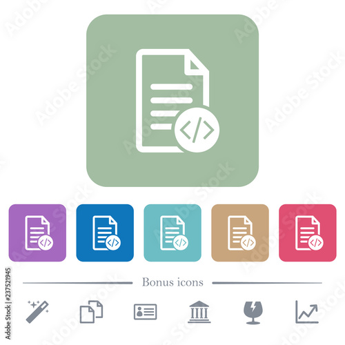 Source code document flat icons on color rounded square backgrounds