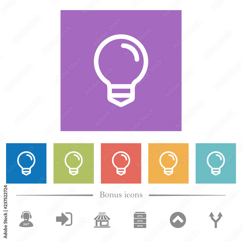 Light bulb flat white icons in square backgrounds Light bulb flat white icons in square backgrounds