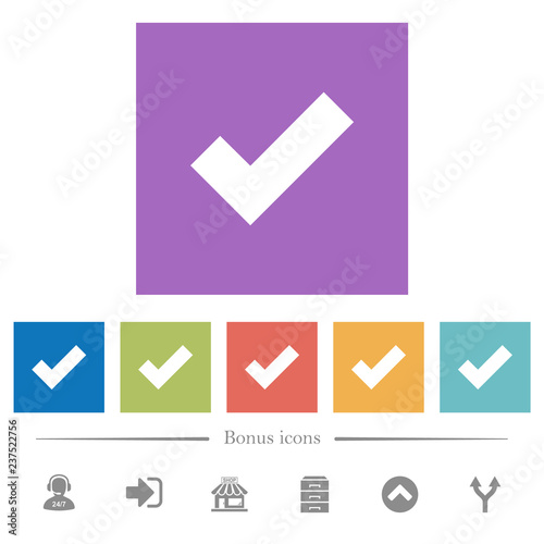 Ok flat white icons in square backgrounds