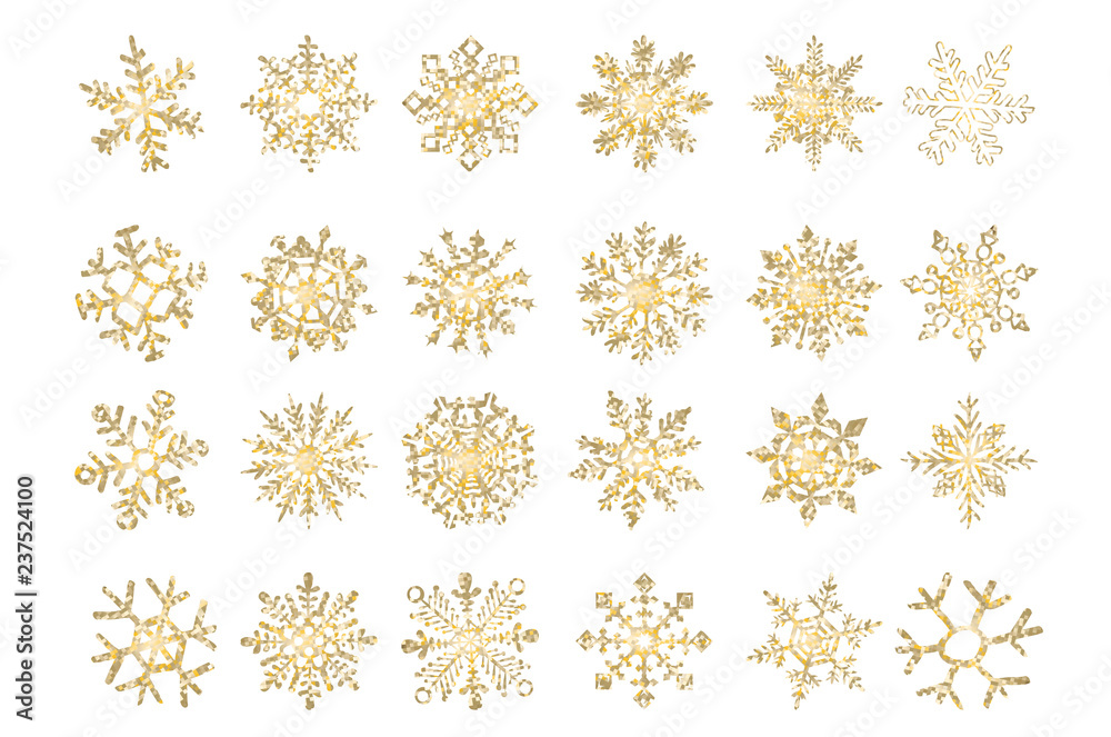 set of vector snowflakes gold flake of snow gradient
