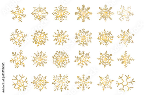 set of vector snowflakes gold flake of snow gradient