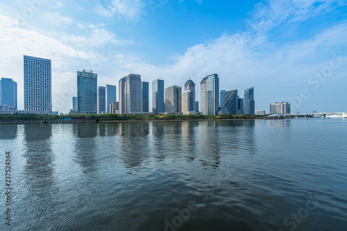 modern city waterfront downtown skyline China.