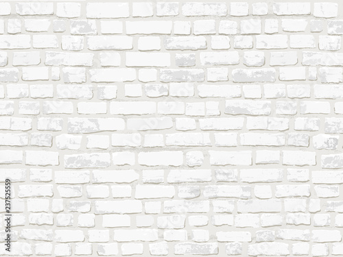 Photorealistic vector illustration of white old brick wall. Horizontal. Hand drawn, no tracing.