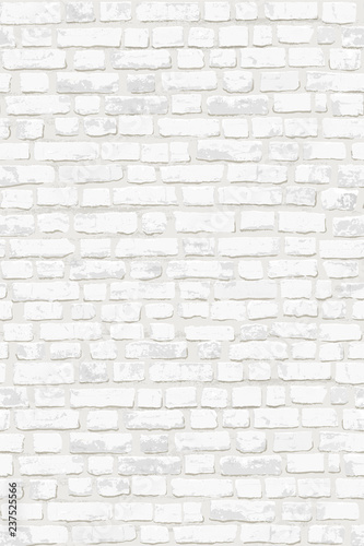 Photorealistic vector illustration of white old brick wall. Vertical. Hand drawn  no tracing.