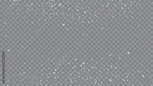 Glitter snowflakes background. Macro snowflakes flying border illustration. Holiday Christmas card design. Transparent base.