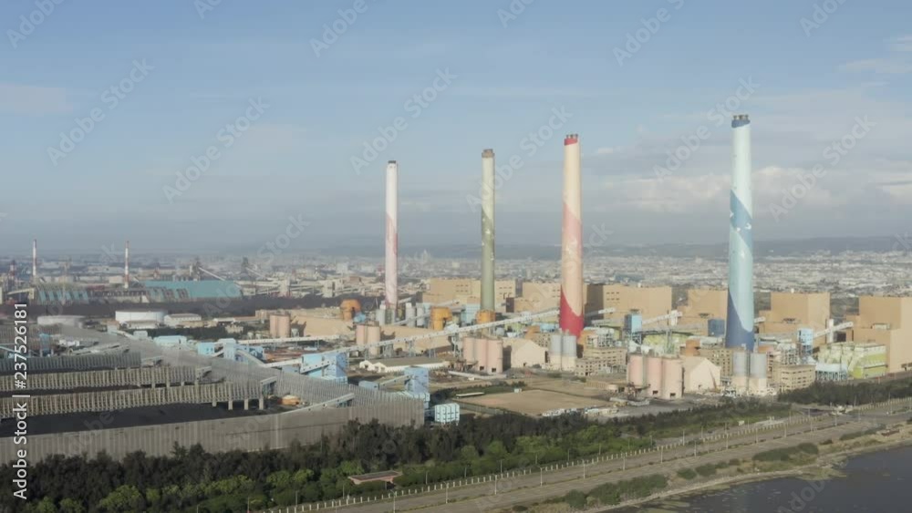 Aerial drone view of coal thermal power plant, Taichung city, Taiwan, Asia. Aerial drone view of coal thermal power plant, Taichung city, Taiwan, Asia.