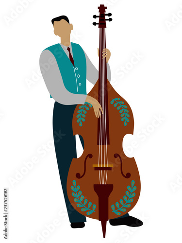 Isolated man playing cello cartoon character, flat doodle vector