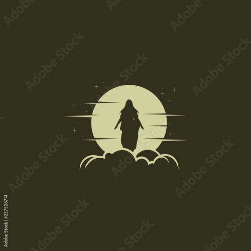 Pretty silhouette Angel Woman Girl Lady Female Moon Silhouette Logo Design Vector, moon lady vector illustration