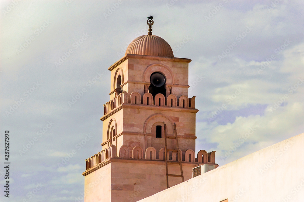 view of Mosque of Uqba in Kairouan town in Tunisia. Northern Africa
