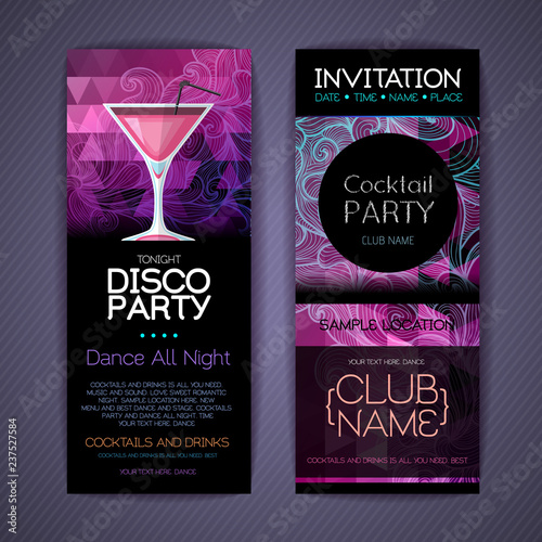 Disco сocktail identity templates. Disco background