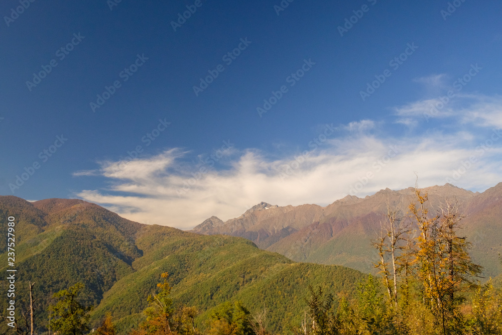 Nature and mountain landscapes of Sochi and Rosa Khutor mountain resort, autumn colors