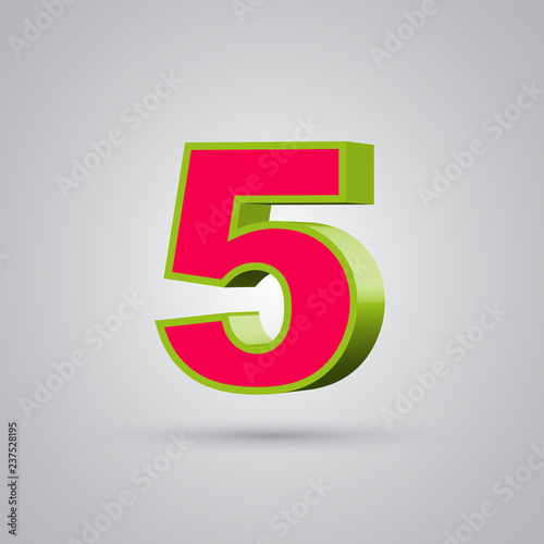 Watermelon 3D vector number 5. Red font with green border isolated on white background