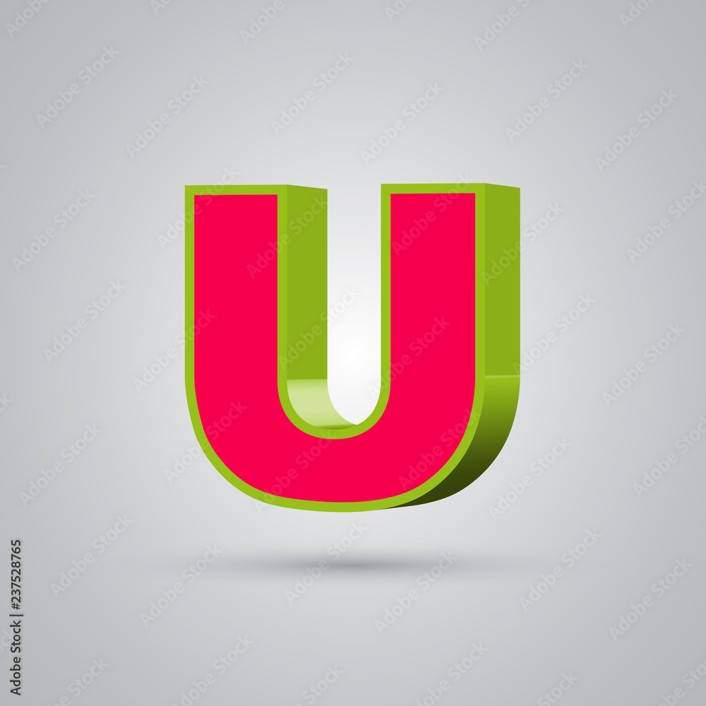 Watermelon 3D vector letter U uppercase. Red font with green border isolated on white background Watermelon 3D vector letter U uppercase. Red font with green border isolated on white background