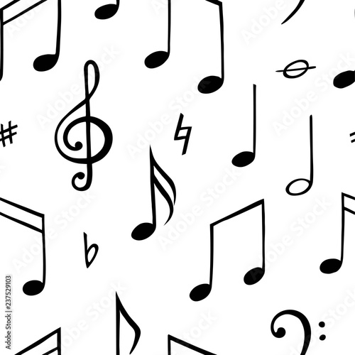 Music note seamless pattern. Black and white illustration.