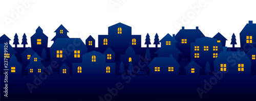 city lights landscape silhouette illustration (blue)
