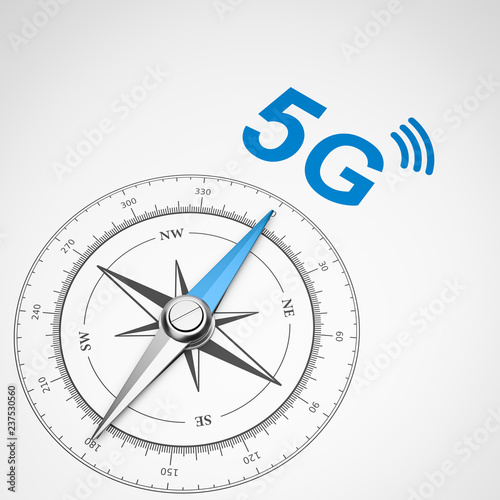 Compass on White Background, 5G Mobile Technology Concept