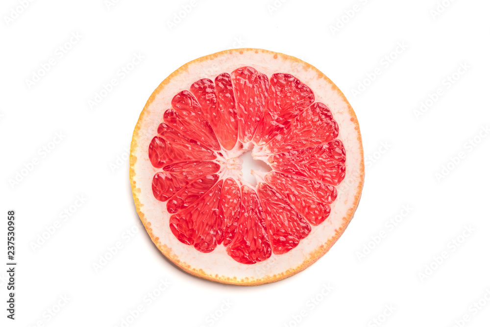 Single round sliced grapefruit, isolated on white background Single round sliced grapefruit, isolated on white background