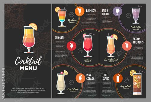 Flat cocktail  menu design.