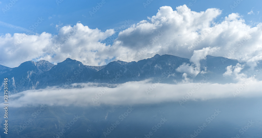 Spectacular view of a mountain range with clouds
