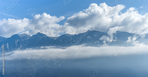 Spectacular view of a mountain range with clouds 