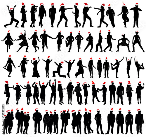 vector, isolated, people silhouette new year, set