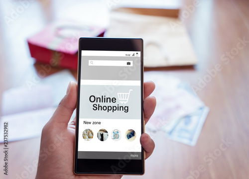 Online Shopping Website on Smartphone.