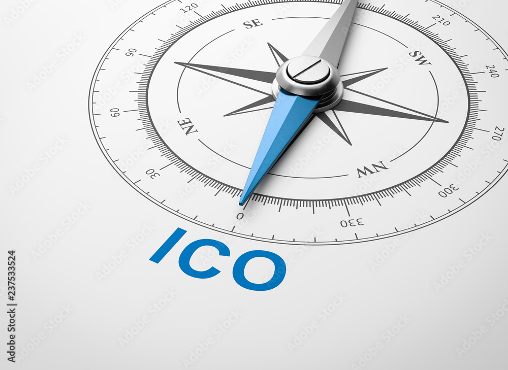 Compass on White Background, ICO Initial Coin Offering Concept Compass on White Background, ICO Initial Coin Offering Concept
