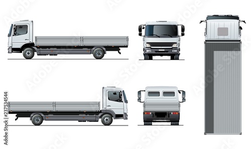 Vector flatbed truck template isolated on white