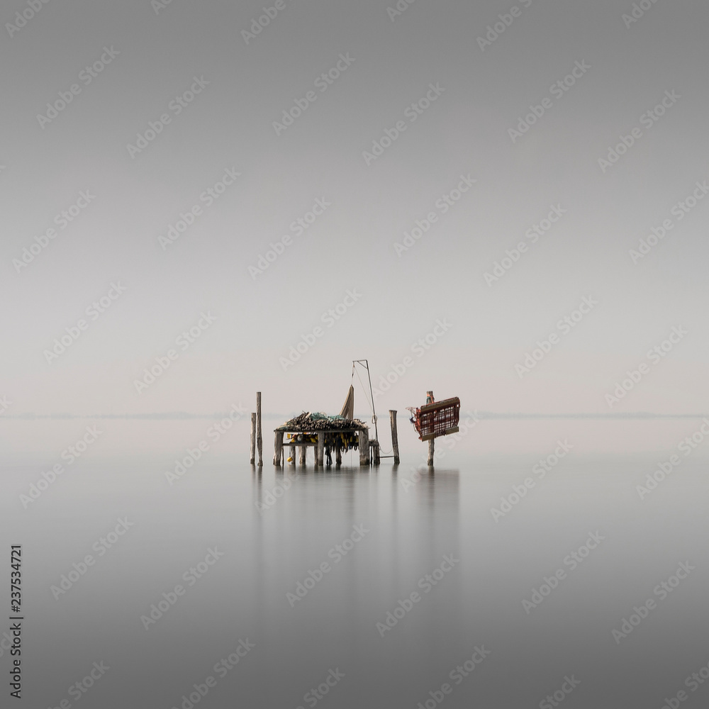 Fischerhütte in der Lagune von Venedig, Lido, Italien, Europa