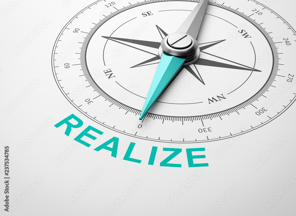 Compass on White Background, Realize Concept Compass on White Background, Realize Concept
