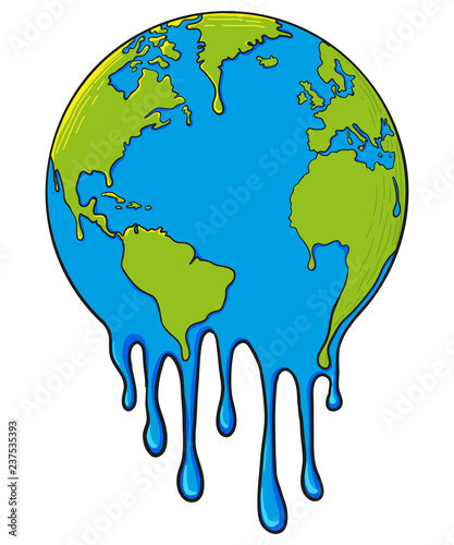 Global Warming and Drought Concept Illustration with Melting of Earth 