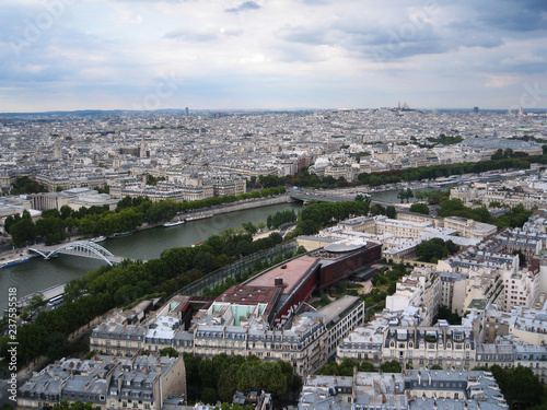 Paris / France - 08/12/2010: Top aerial view of the river Seine and the roofs of Paris